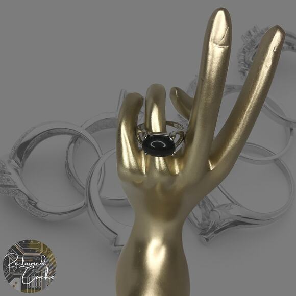 Black Stone Silver Ring - Size 9.5 - Picture 1 of 6